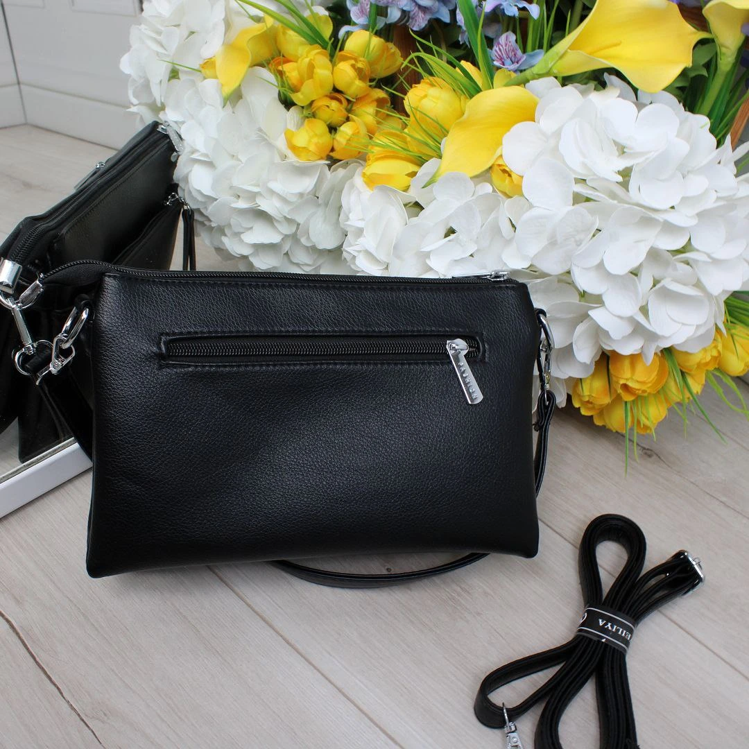 Жіноча сумка чорна крос-боді функціональна з еко-шкіри для роботи